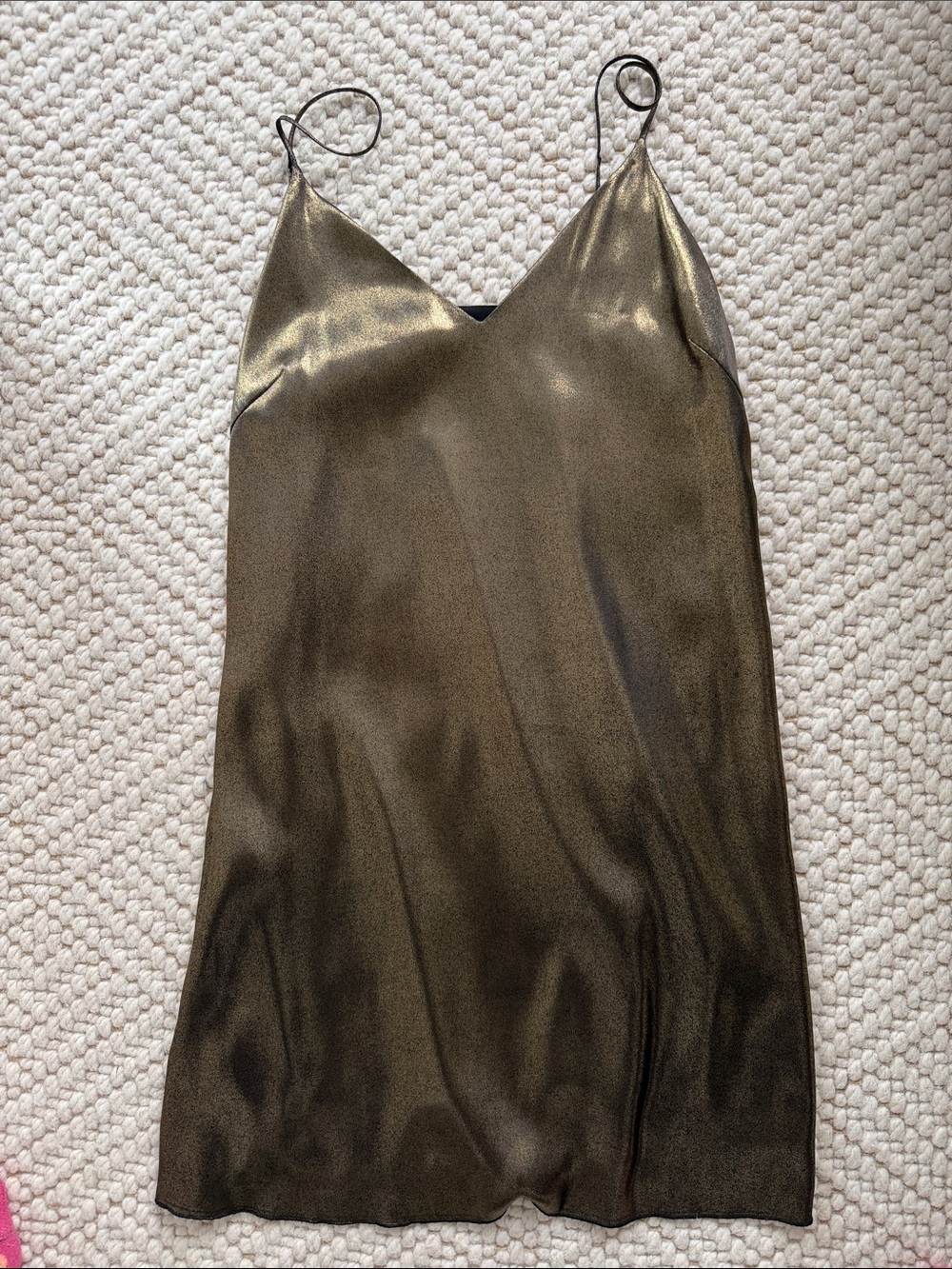 Wilfred Metallic Gold Slip Dress with Spaghetti Straps